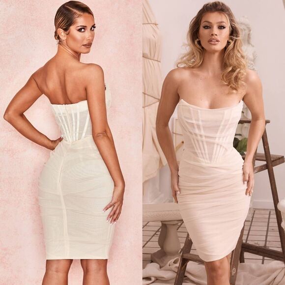 House of CB Leila ivory mesh strapless corset dress XS $195 - Picture 2 of 11